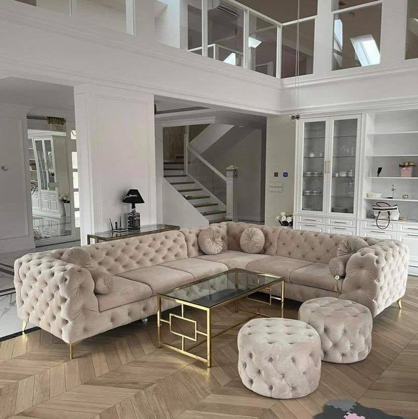 Chesterfield Pouf aus Samtstoff | ELYFLAIR®