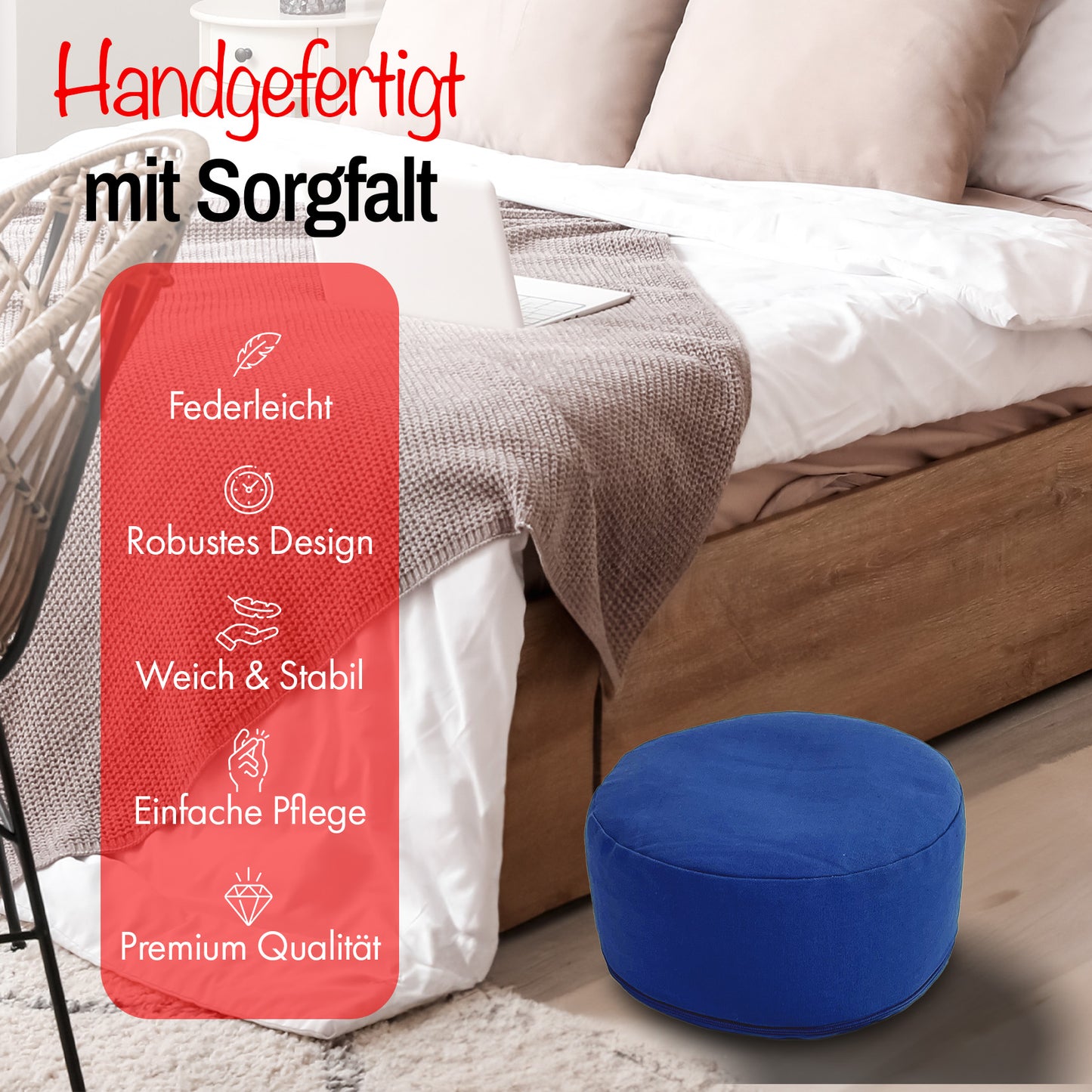 Meditationskissen | Rund mit Buchweizenfüllung | 14 cm hoch