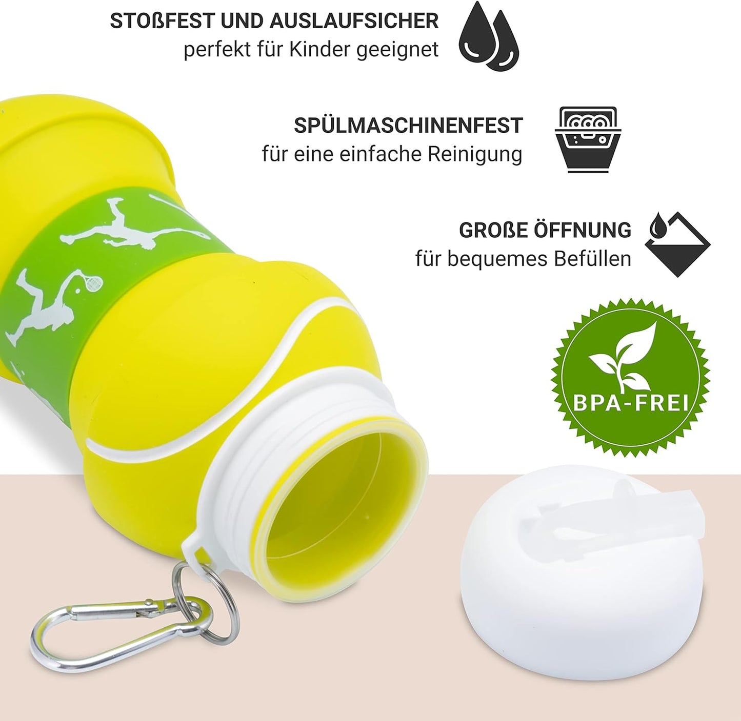 Trinkflasche Kinder | Faltbare Sportflasche | Spülmaschinenfest