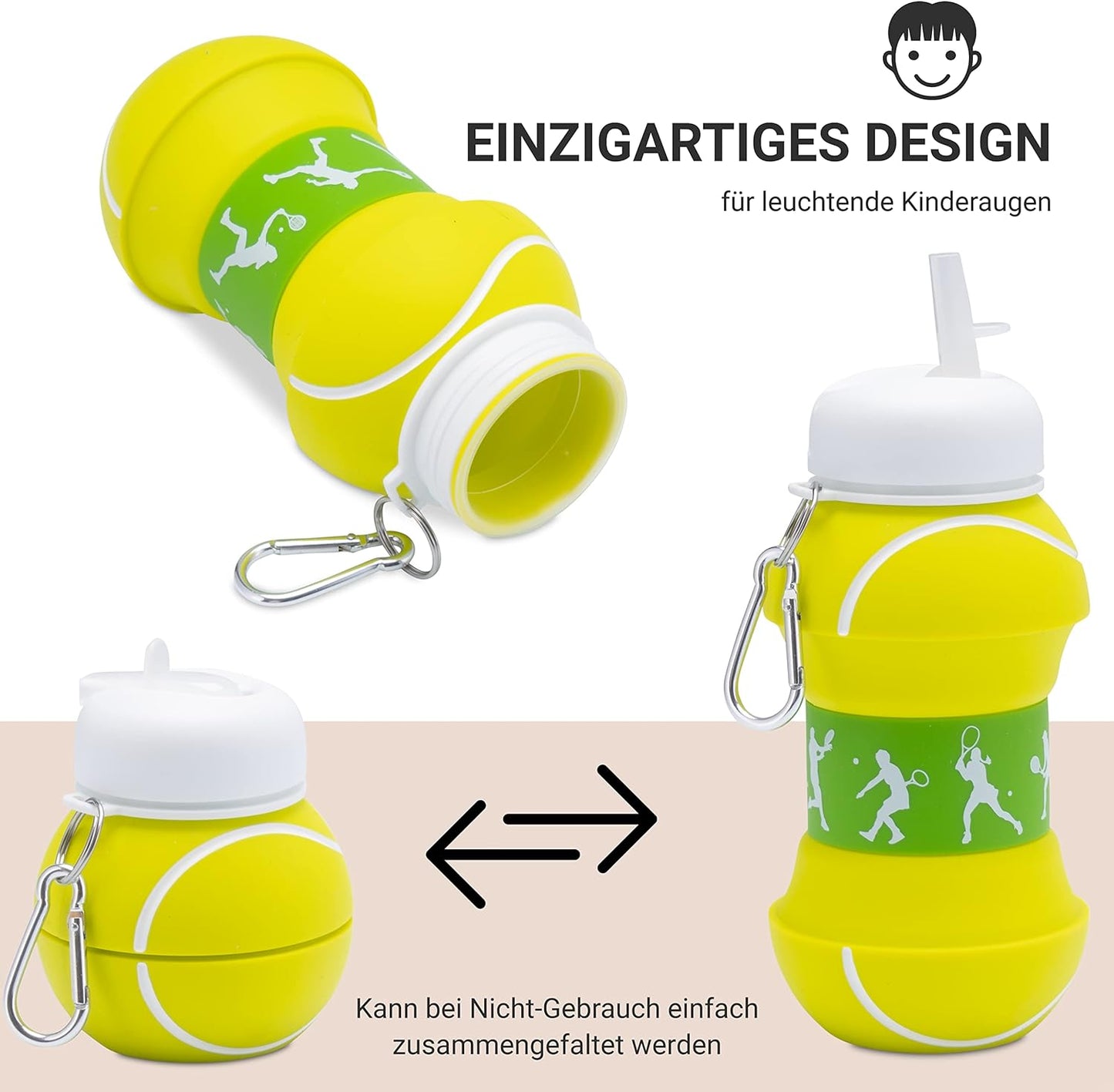 Trinkflasche Kinder | Faltbare Sportflasche | Spülmaschinenfest