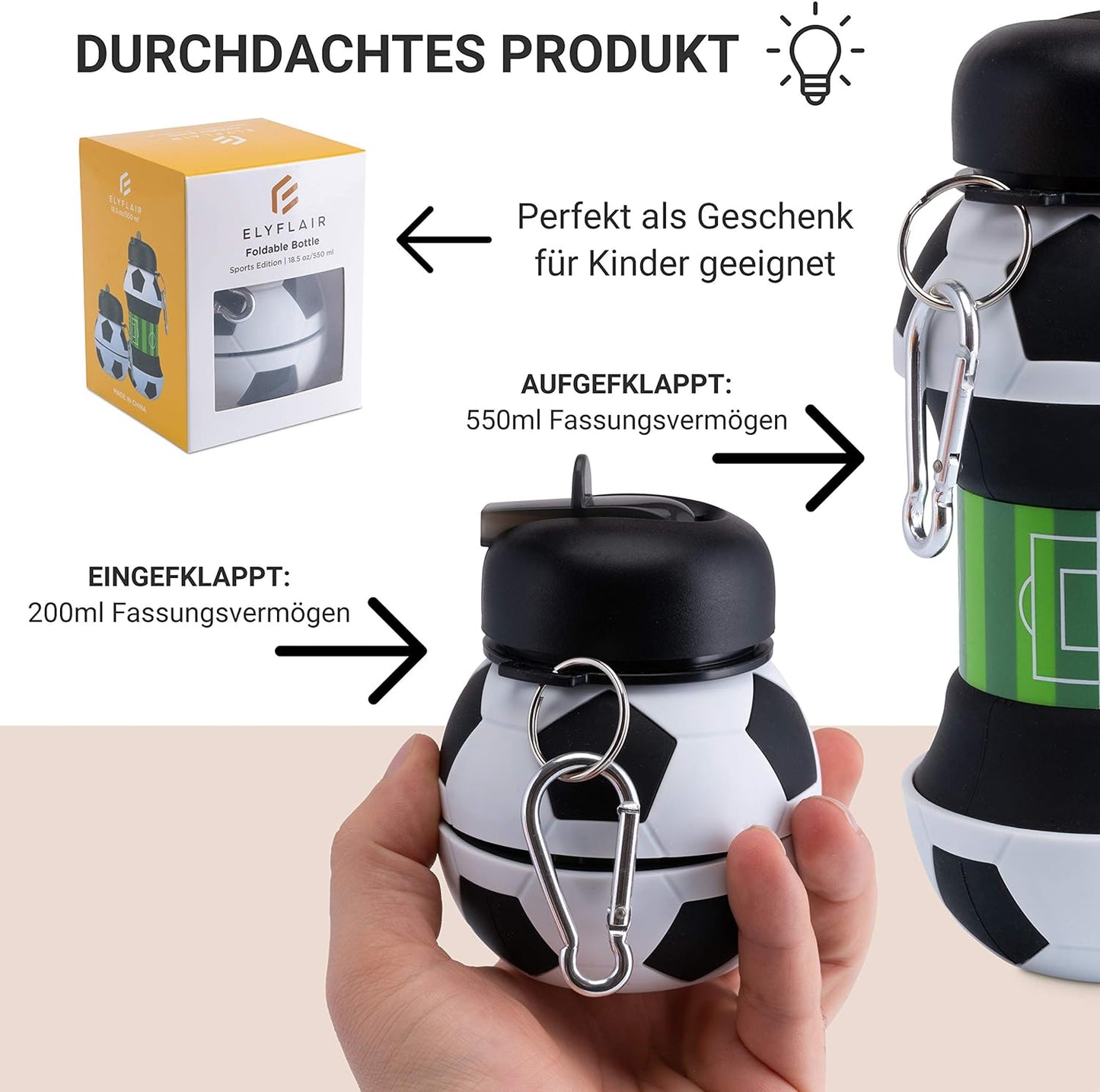 Trinkflasche Kinder | Faltbare Sportflasche | Spülmaschinenfest
