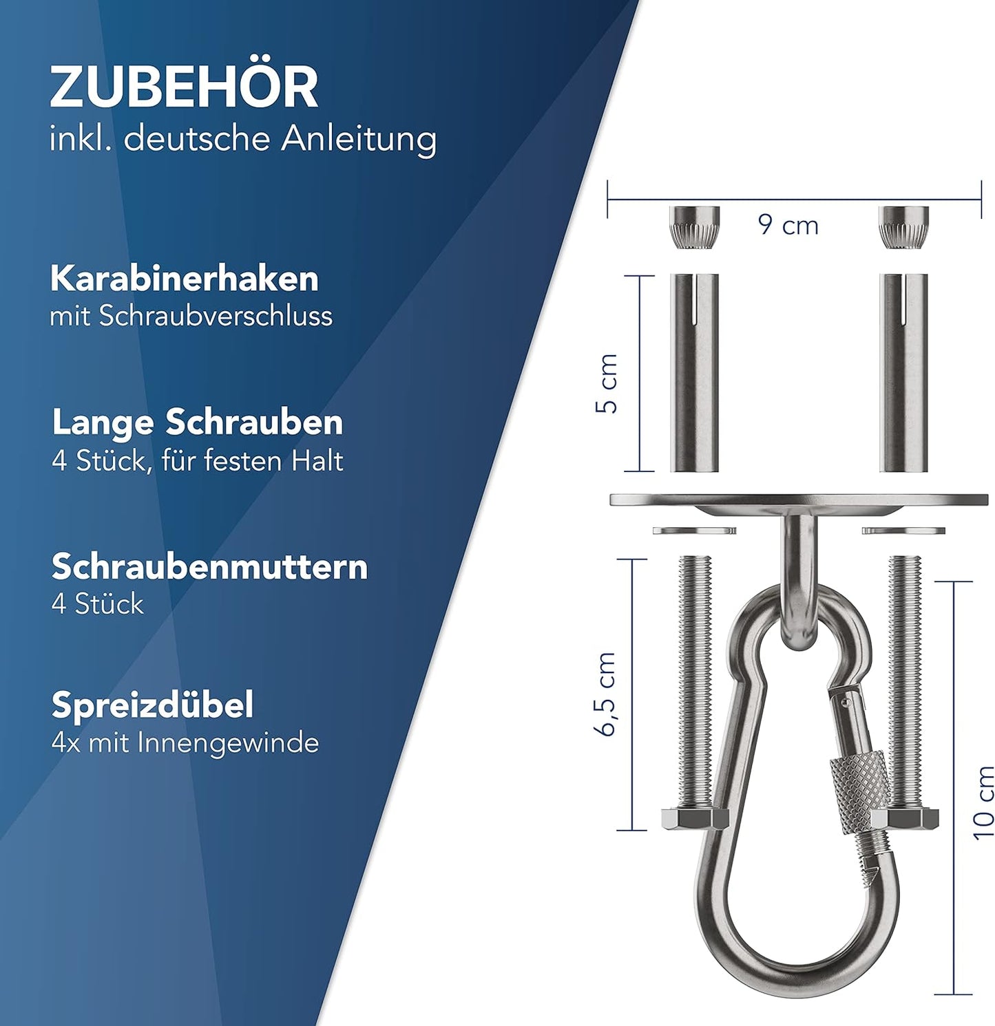 Karabinerhaken für Hängesessel | Deckenhaken Schwerlast bis 400 kg