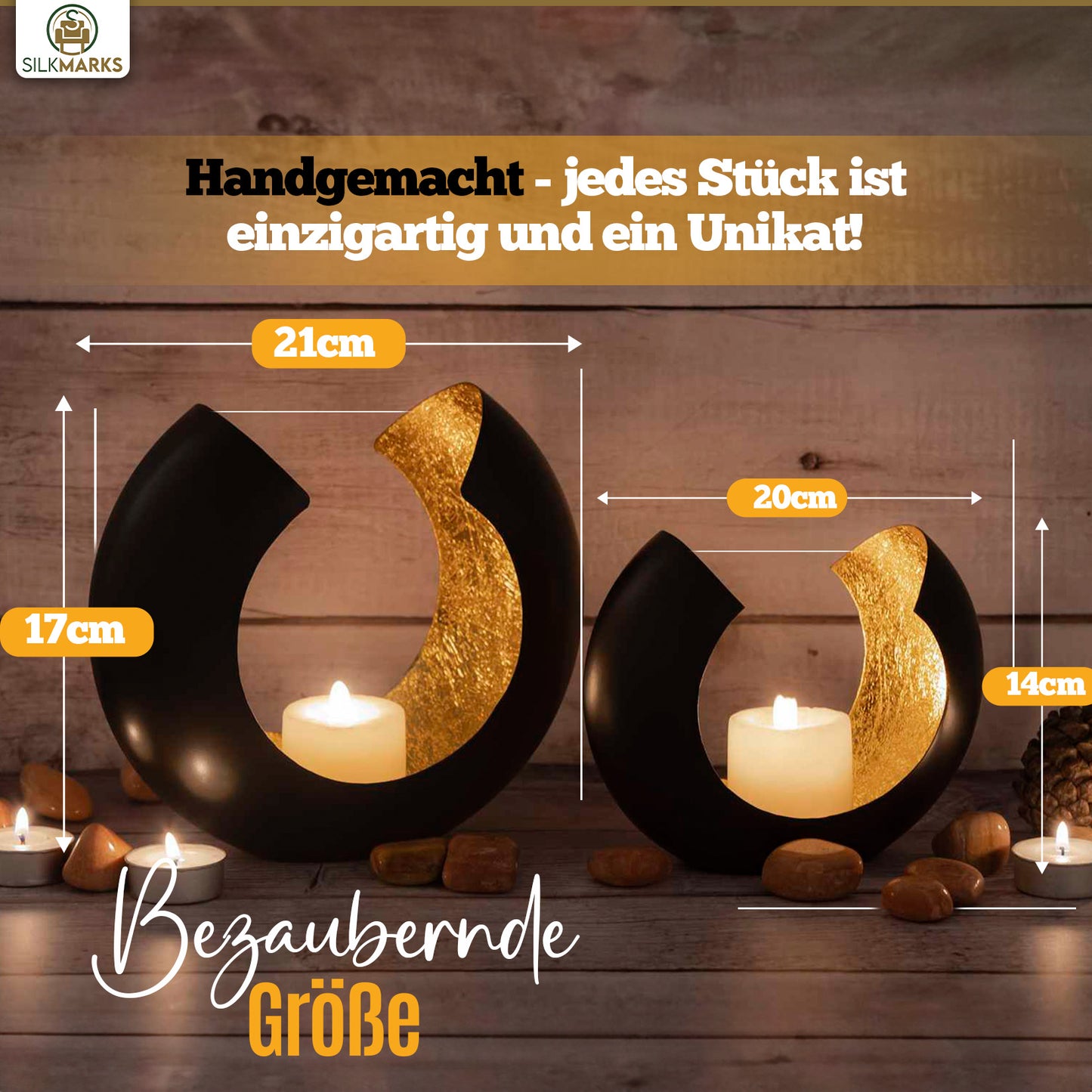 Handgefertigte Teelichthalter in Schwarz und Gold | ELYFLAIR®