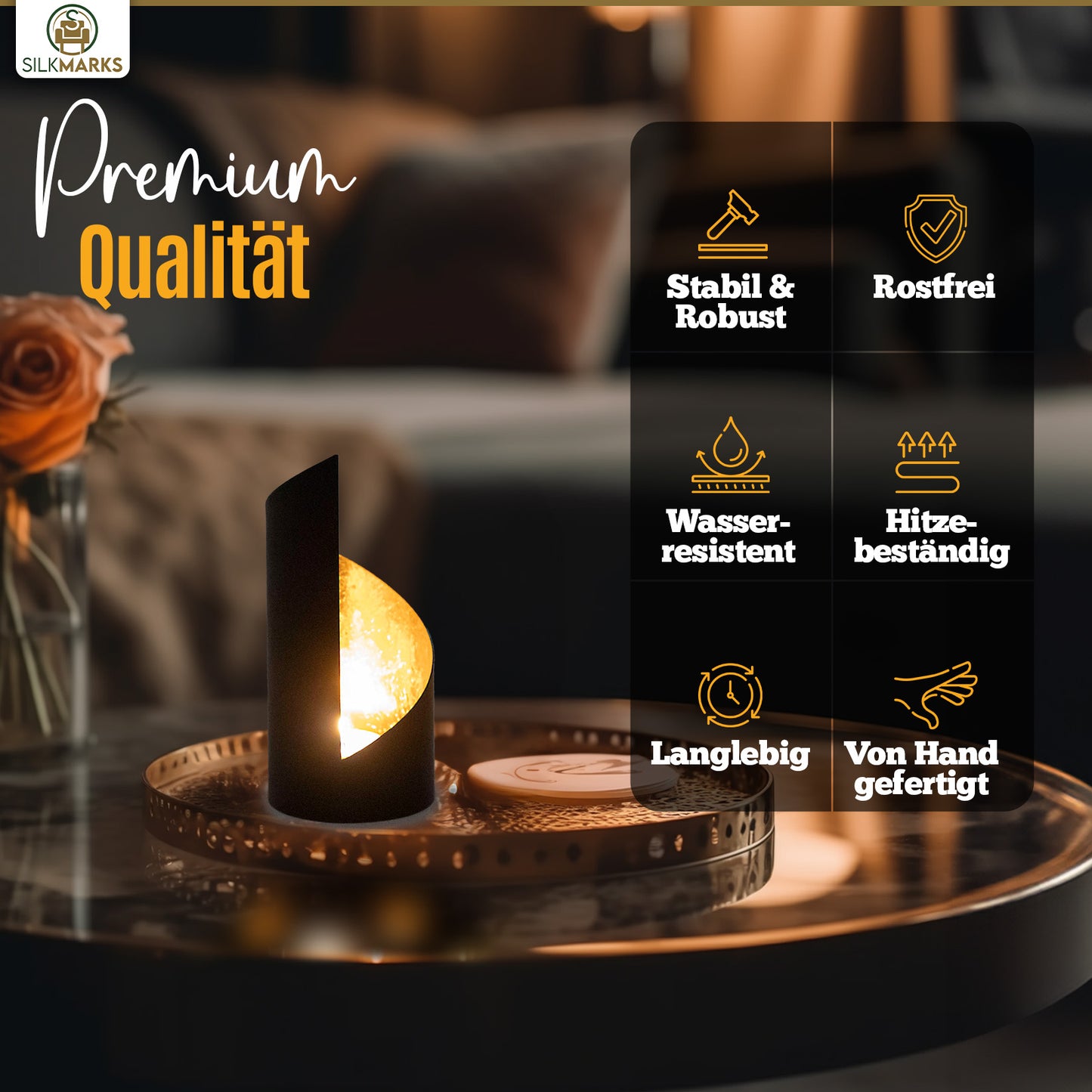 Handgefertigte Teelichthalter in Schwarz und Gold | ELYFLAIR®