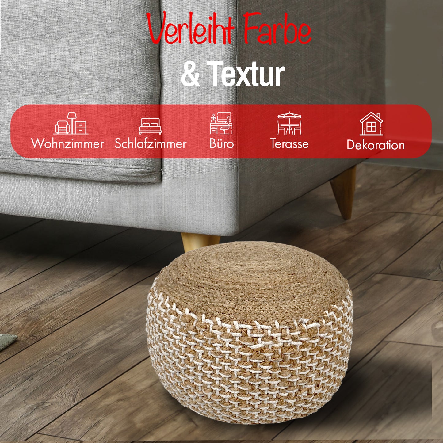 Hangeknüpfter Jute-Hocker | ELYFLAIR®