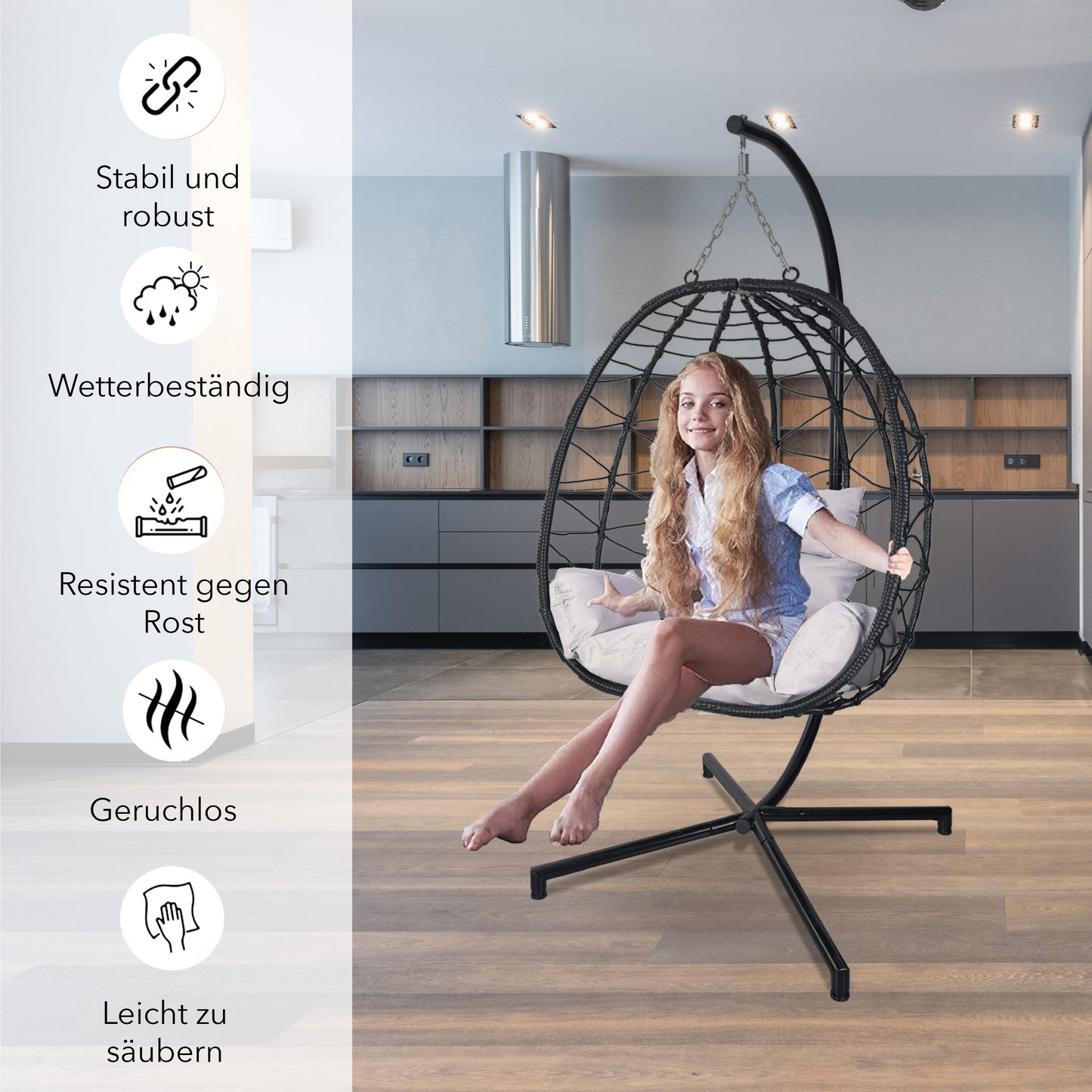 Outdoor Hängesessel mit Gestell & Kissen | Drinnen, Balkon & Garten