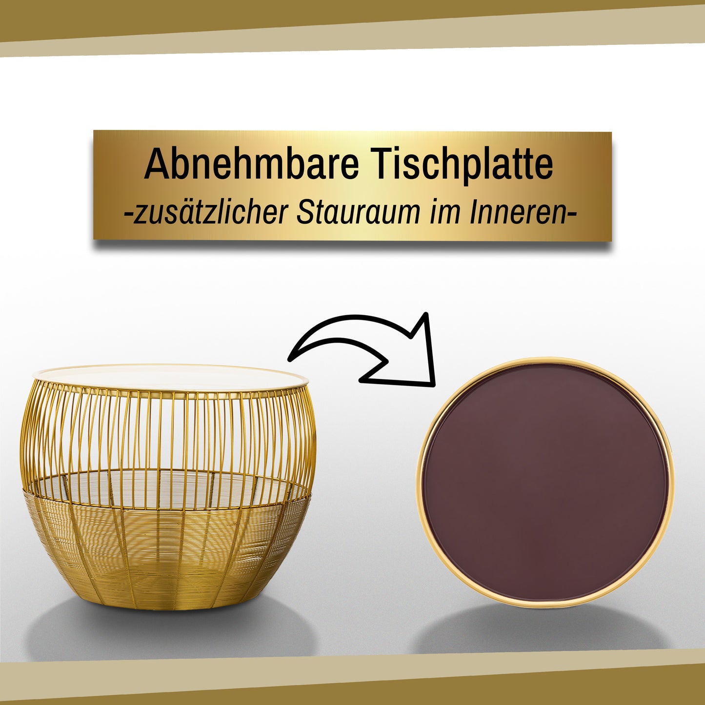 Gold Beistelltisch Rund | 2er-Set mit Stauraum