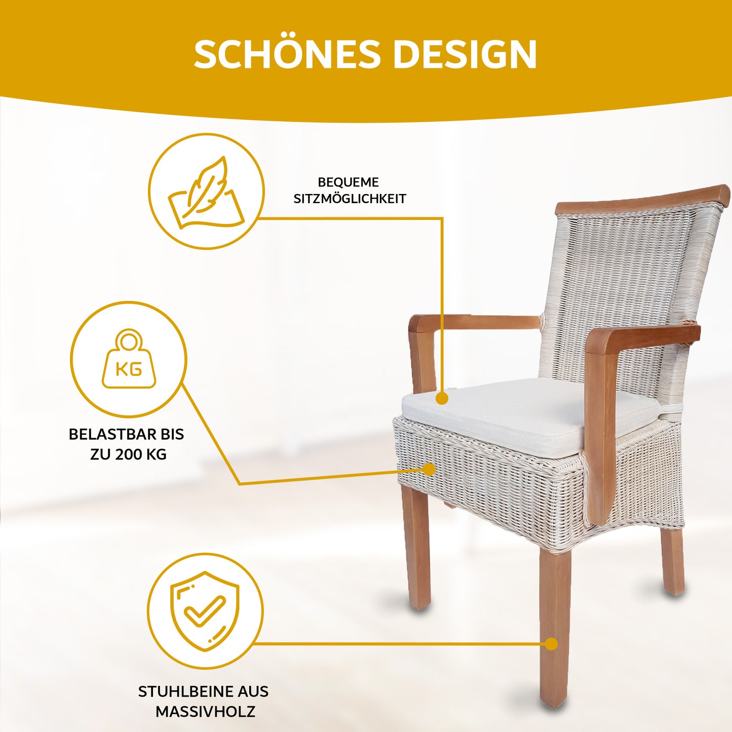 Rattan Esszimmerstuhl "Mirador" mit Armlehnen | ELYFLAIR®