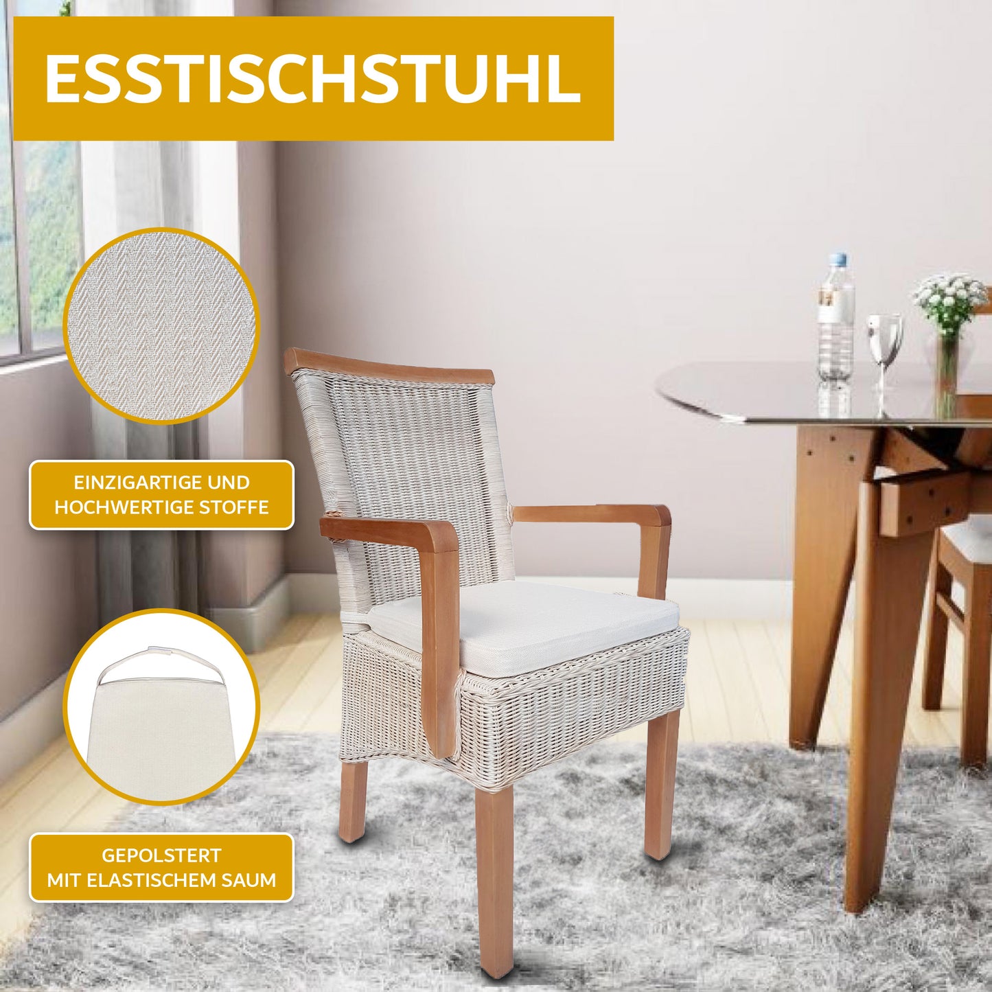 Rattan Esszimmerstuhl "Mirador" mit Armlehnen | ELYFLAIR®
