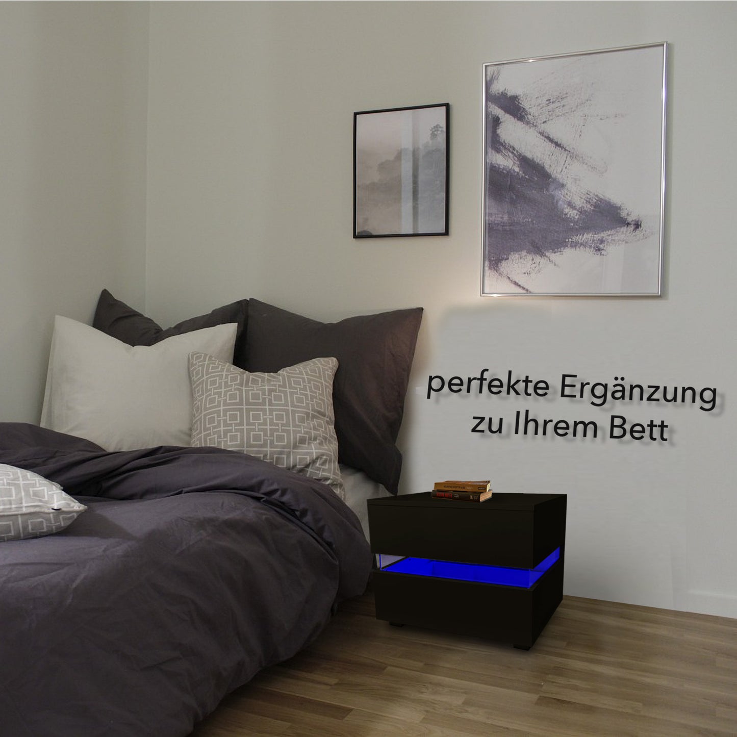 Nachttisch Hochglanz | 2 Schubladen & LED Beleuchtung