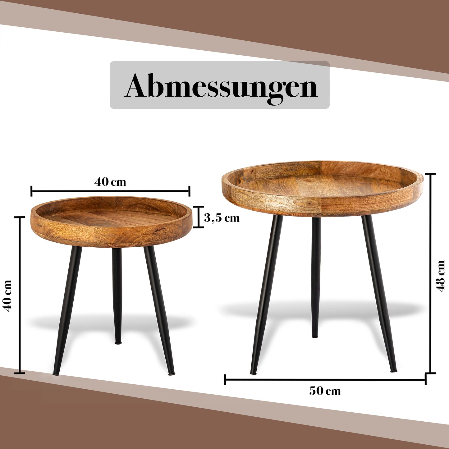 Massivholz Couchtisch | Beistelltisch Rund aus Holz mit Maserung