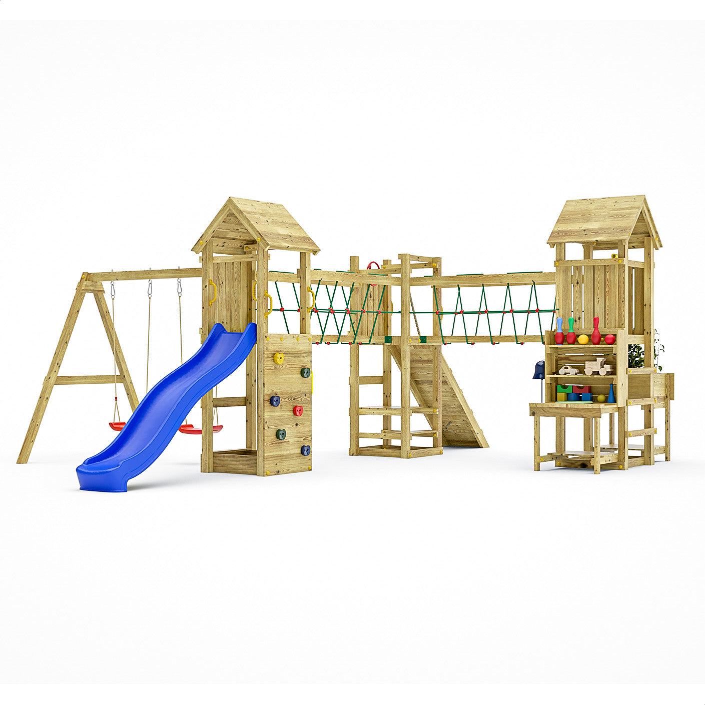 FUNGOO Spielturm mit Rutsche, Schaukel und Kletterwand | MAXI FUNNY