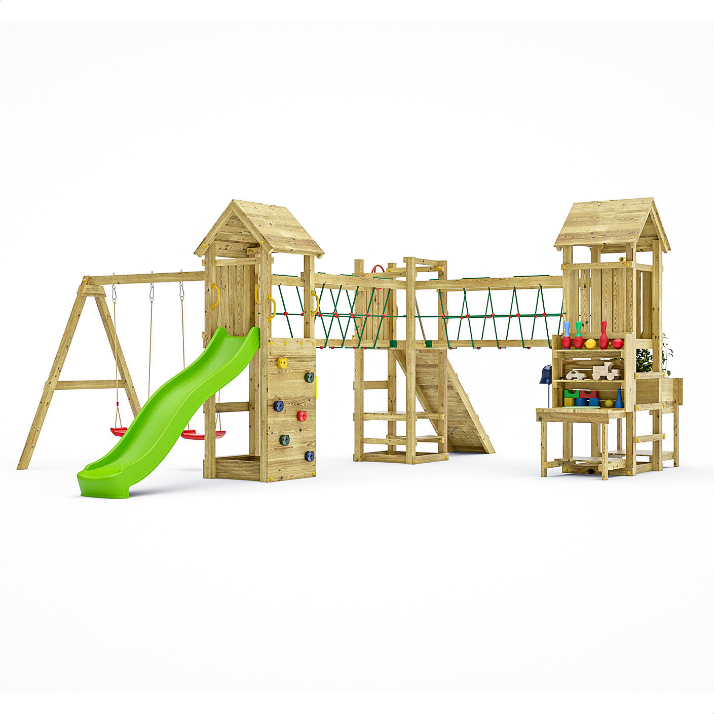 FUNGOO Spielturm mit Rutsche, Schaukel und Kletterwand | MAXI FUNNY