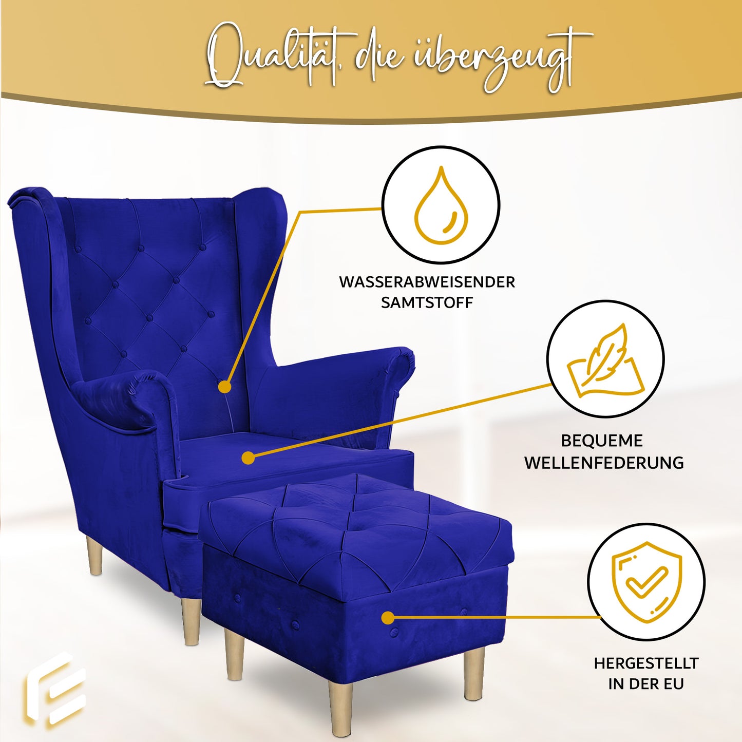 Aventis Sessel mit Hocker Royalblau