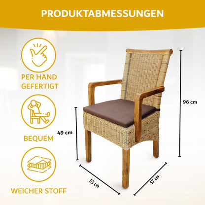 Rattan Esszimmerstuhl "Tobacco" mit Armlehne | ELYFLAIR®