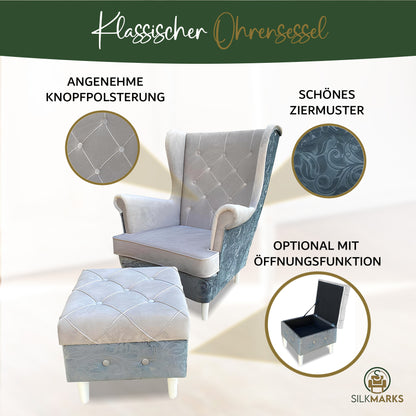 Velveta Sessel + Hocker mit optionalem Stauraum | ELYFLAIR®