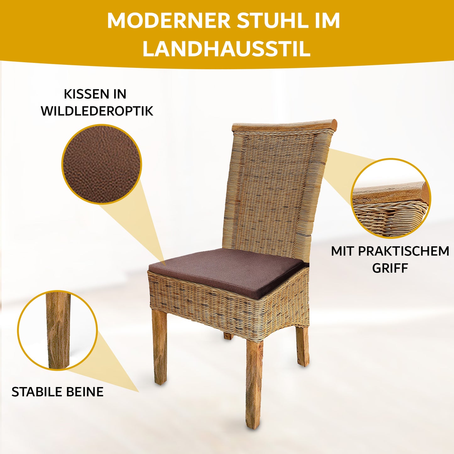 Rattan Esszimmerstuhl "Tobacco" | ELYFLAIR®