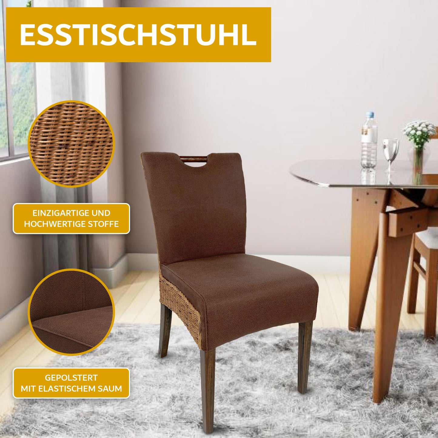 Rattan Esszimmerstuhl "Torran" | Wildlederoptik | ELYFLAIR®