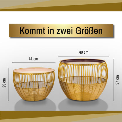 Gold Beistelltisch Rund | 2er-Set mit Stauraum