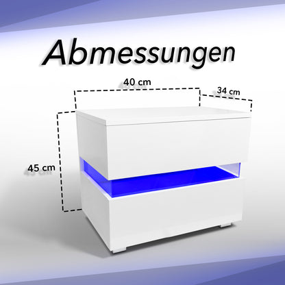 Nachttisch Hochglanz | 2 Schubladen & LED Beleuchtung