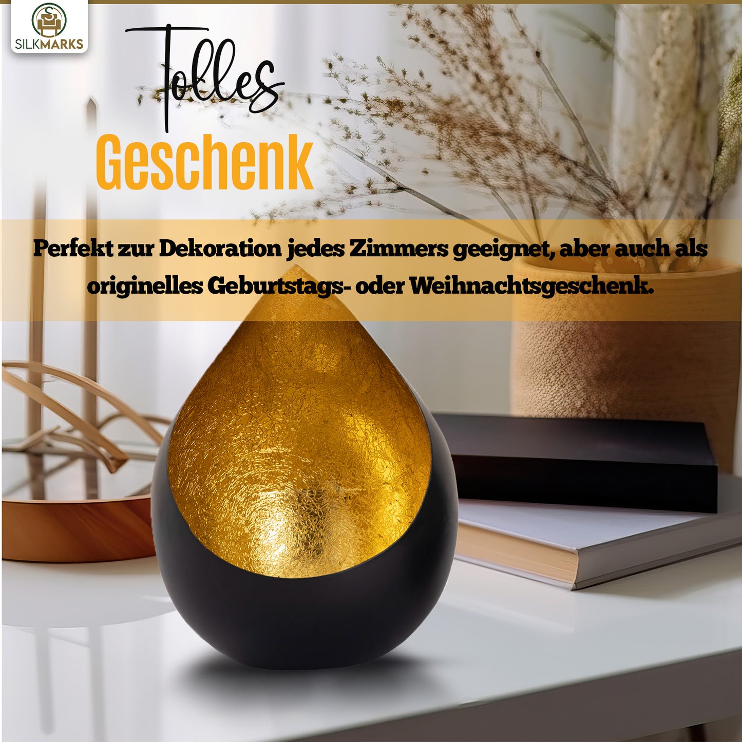 Handgefertigte Teelichthalter in Schwarz und Gold | ELYFLAIR®