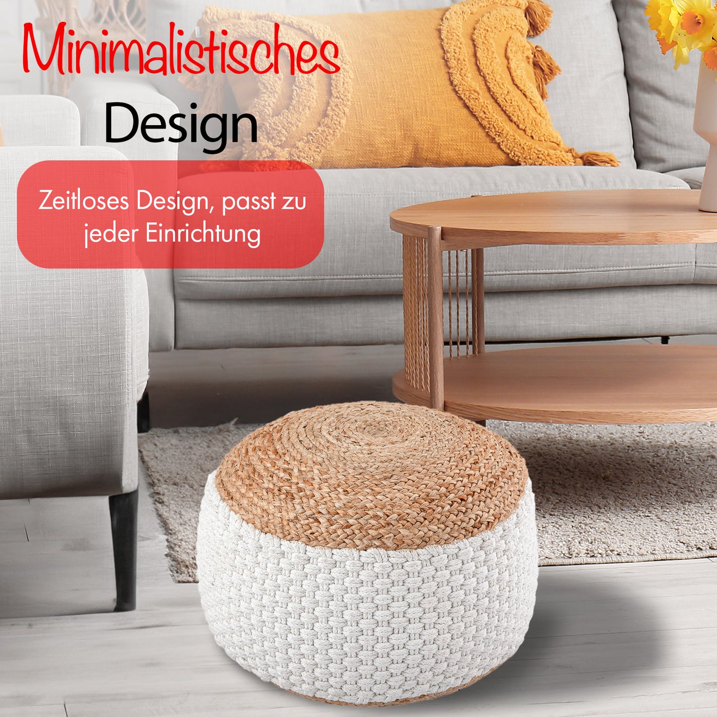 Hangeknüpfter Jute-Hocker | ELYFLAIR®