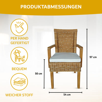 Rattan Esszimmerstuhl "Arvion" mit Armlehne | ELYFLAIR®