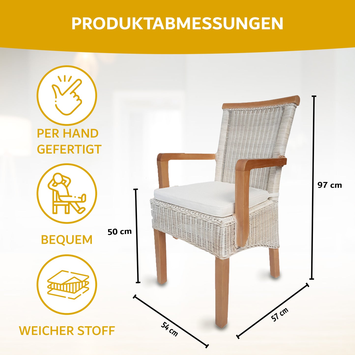 Rattan Esszimmerstuhl "Mirador" mit Armlehnen |  ELYFLAIR®