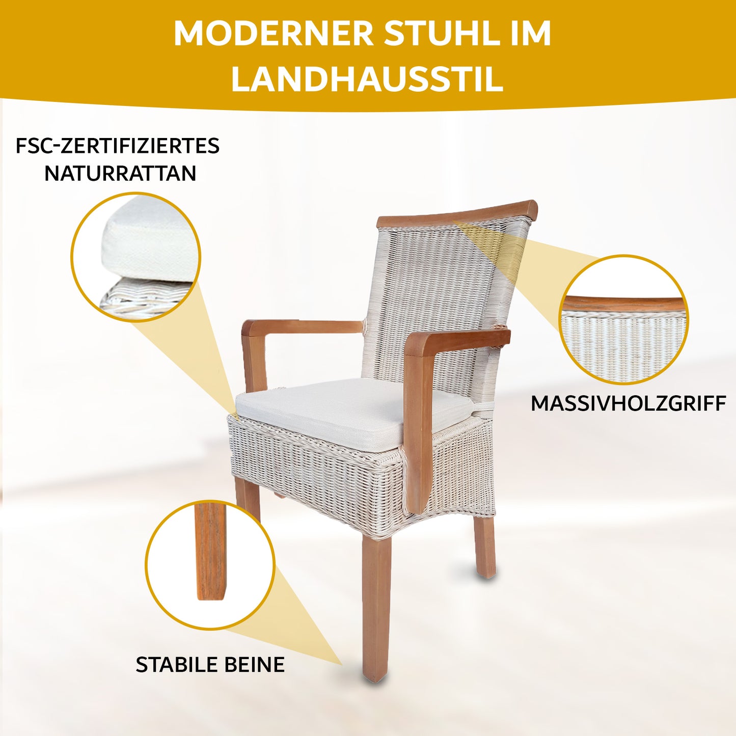 Rattan Esszimmerstuhl "Mirador" mit Armlehnen |  ELYFLAIR®