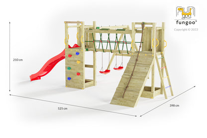 FUNGOO Spielturm mit Rutsche, Schaukel und Kletterwand | MAXI FUNNY Exposure