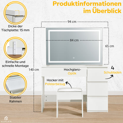 Schminktisch weiß mit Hocker vorne