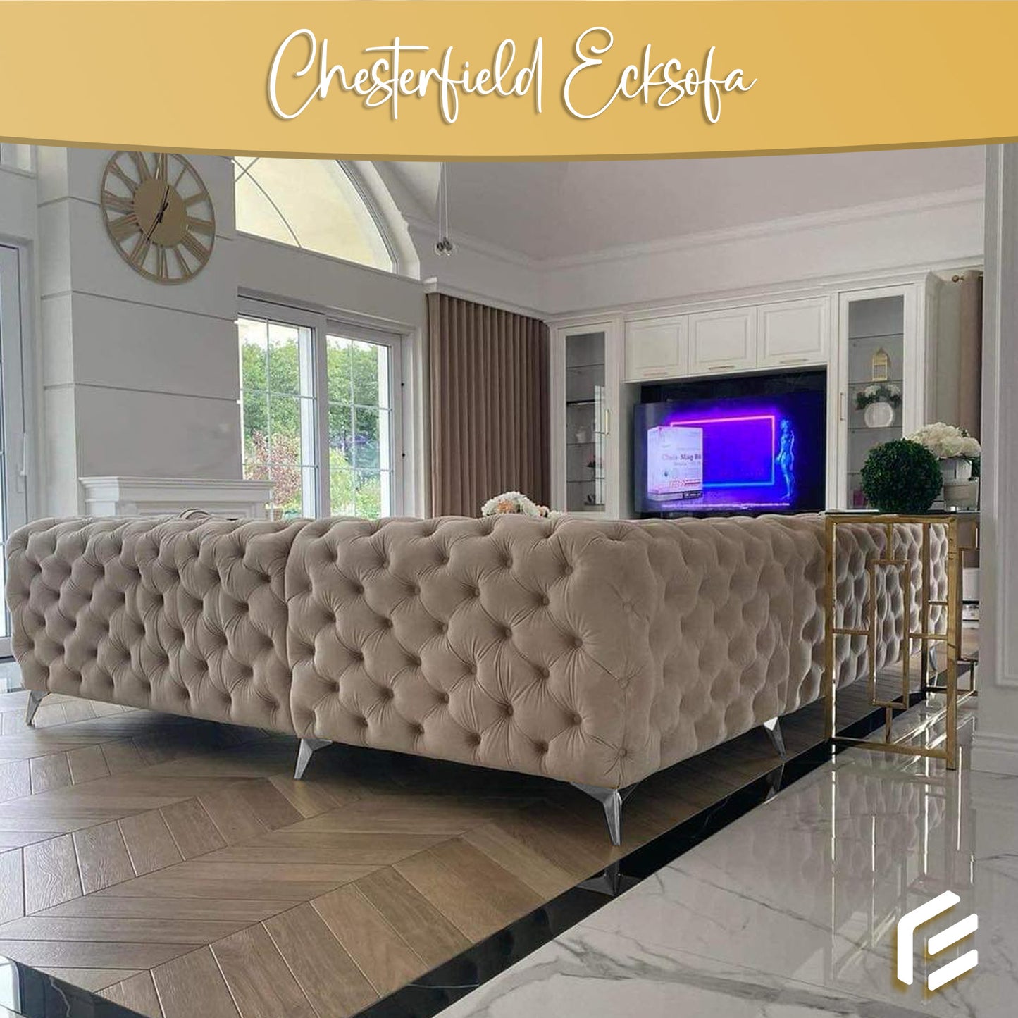 Chesterfield Ecksofa "Velvéria Royale" 262 x 202 cm | ELYFLAIR®