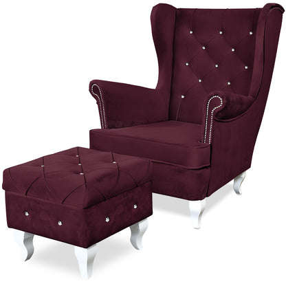 Aventis Sessel mit Hocker Bordeaux