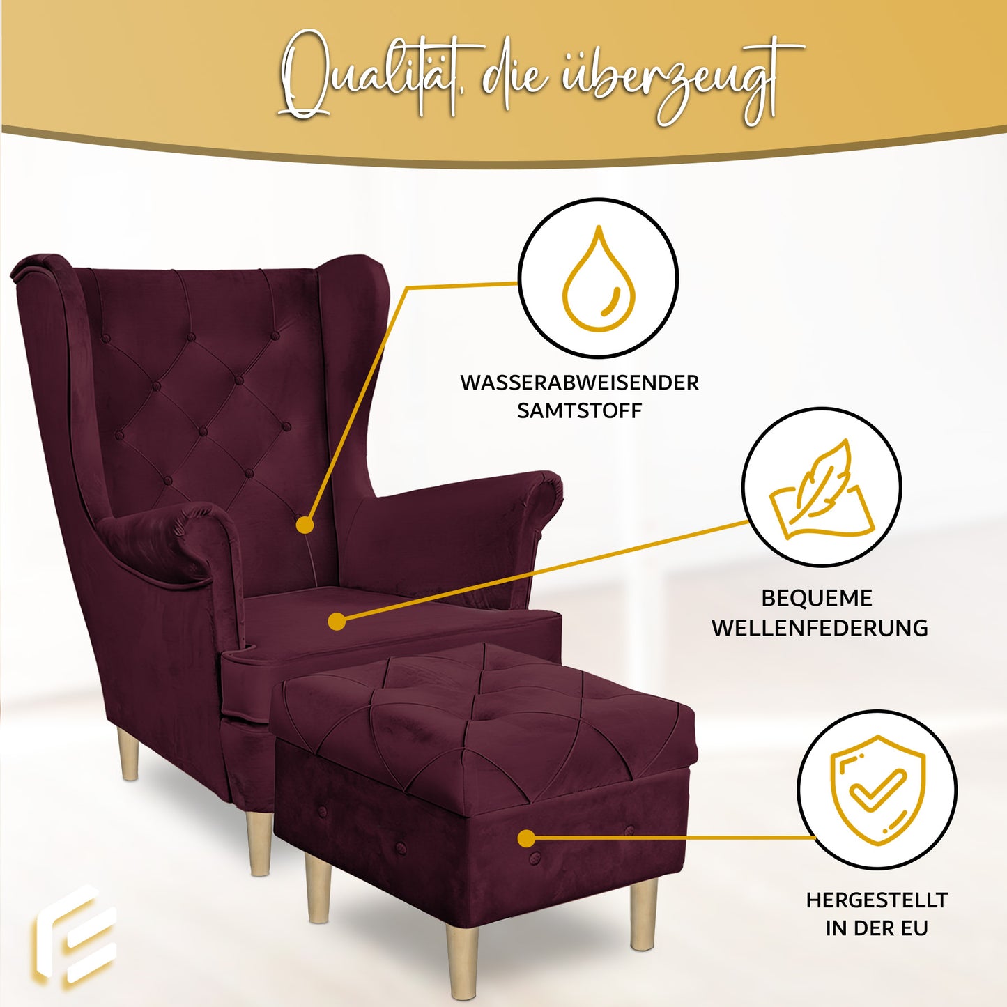 Aventis Sessel mit Hocker Bordeaux