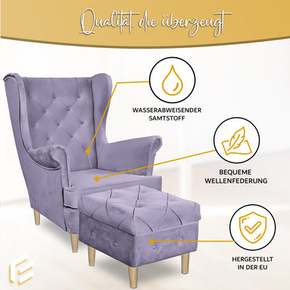 Aventis Sessel mit Hocker Lavendel