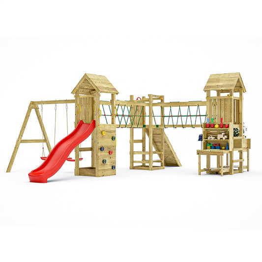 FUNGOO Spielturm mit Rutsche, Schaukel und Kletterwand | MAXI FUNNY