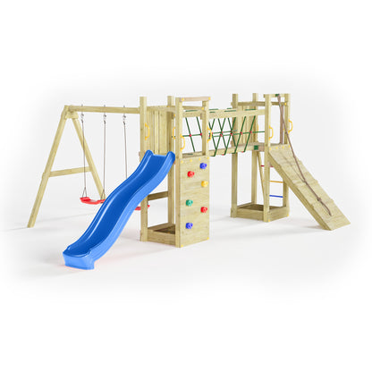 FUNGOO Spielturm mit Rutsche, Schaukel und Kletterwand | MAXI FUNNY Exposure