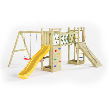 FUNGOO Spielturm mit Rutsche, Schaukel und Kletterwand | MAXI FUNNY Exposure