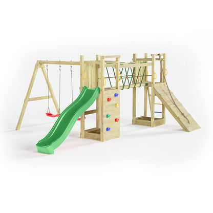 FUNGOO Spielturm mit Rutsche, Schaukel und Kletterwand | MAXI FUNNY Exposure