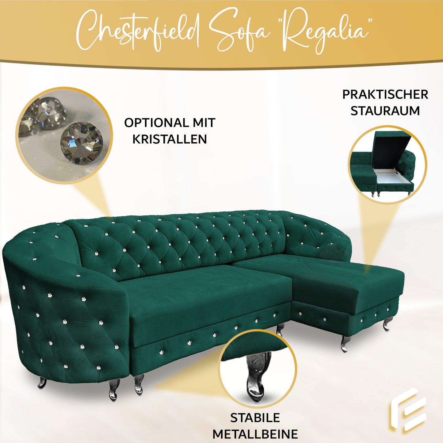 Chesterfield Ecksofa "Regalia" mit Schlaffunktion | ELYFLAIR